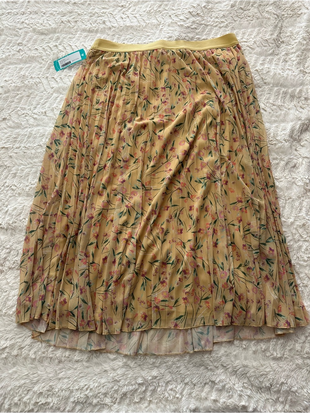 Daniel Rainn DR2 Yellow Floral Pleated Layered Midi Skirt XL